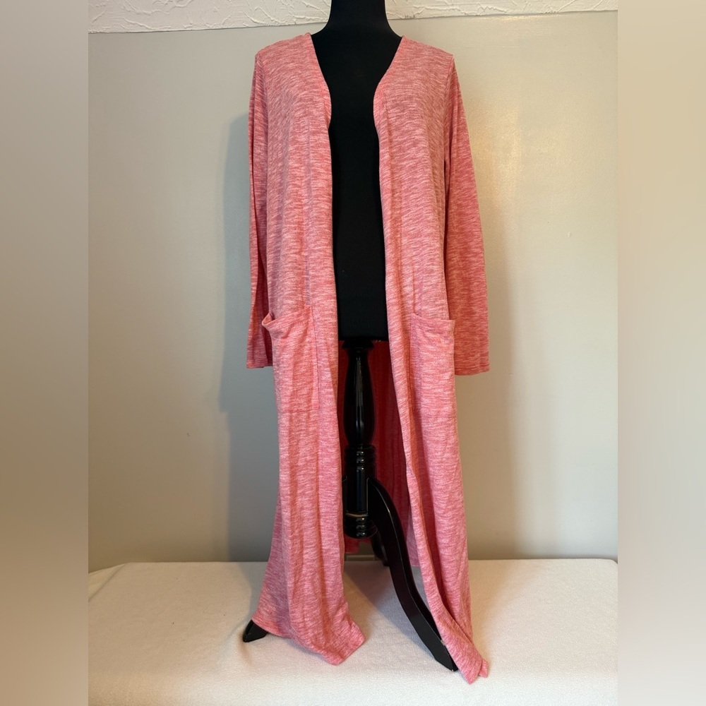 LuLaRoe Red heathered Knit Long Cardigan lightweight size large B27 - Picture 8 of 8